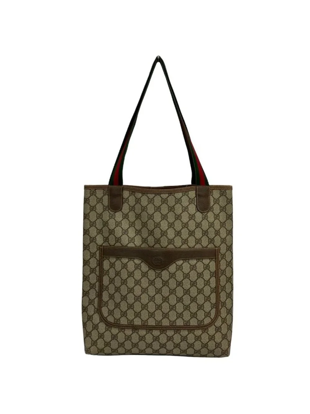 Gucci Tote Sherry GG Plus Supreme Gray Beige Dark Brown Multi Leather